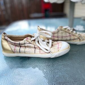 COACH Barrett Gold Plaid Sneakers Monogrammed